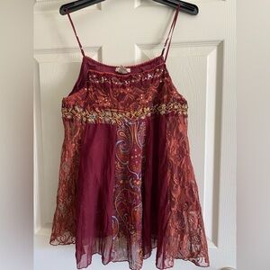 At Last Burgundy and Gold Embroidered Top
